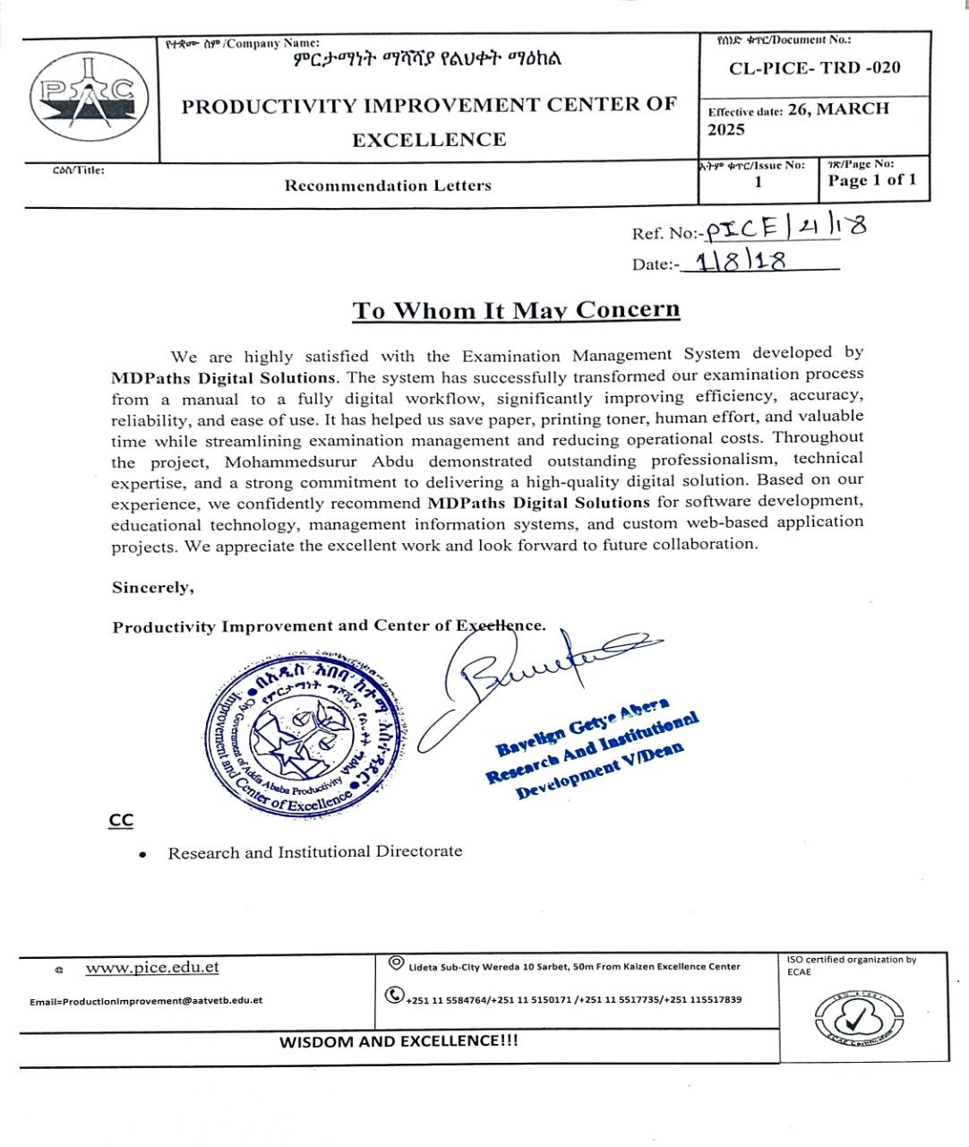 Recommendation paper from Productivity Improvement and Center of Excellence